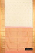 Sandal Dual Tone Kanchipuram Silk Saree with Zari Butta on the body and Zari Border.  displayed on a mannequin
