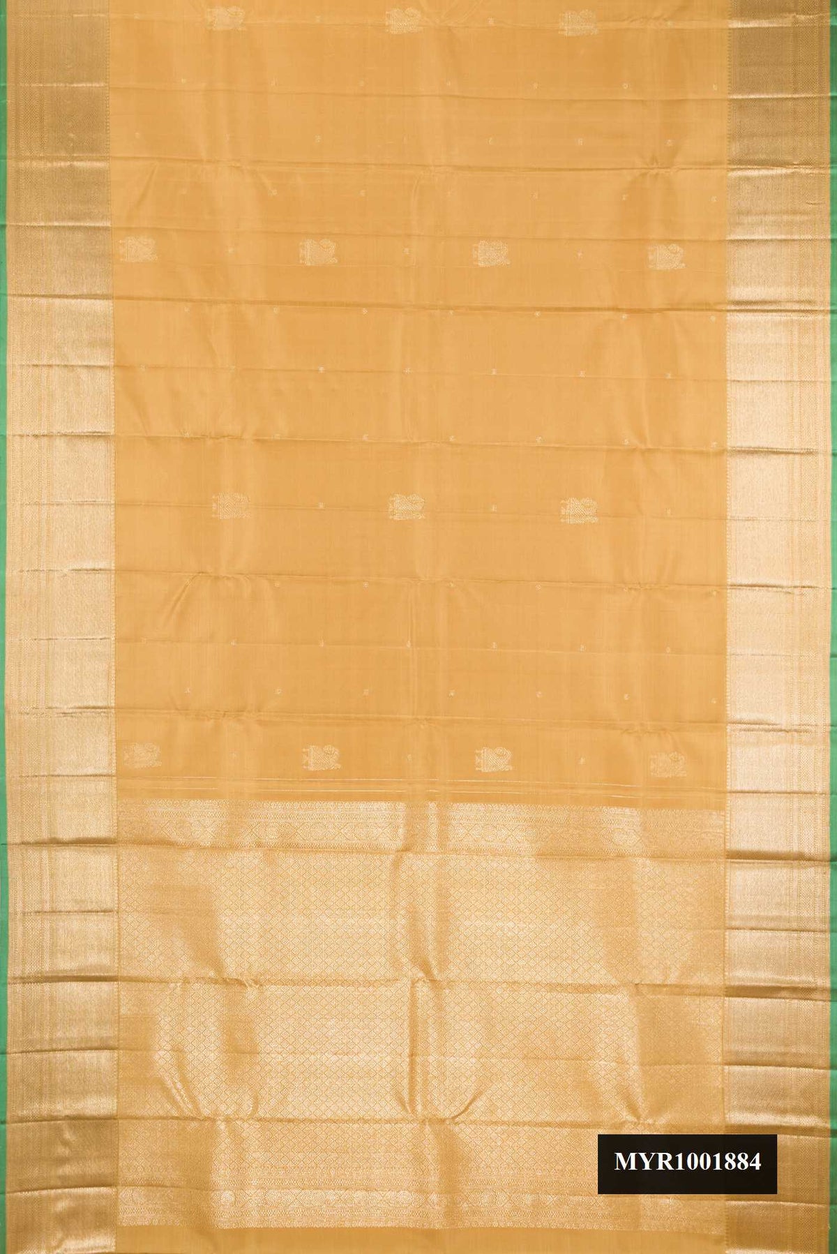 Dark Beige Dual Tone Kanchipuram Silk Saree with Zari Butta on the body and Zari Border.  displayed on a mannequin