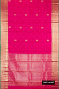 Rani Pink Dual Tone Kanchipuram Silk Saree with Zari Butta on the body and Zari Border.  displayed on a mannequin