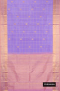 Lilac Dual Tone Kanchipuram Silk Saree with Checked design on the body and Zari Border.  displayed on a mannequin