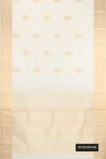 Off White Dual Tone Kanchipuram Silk Saree with Zari Butta on the body and Zari Border.  displayed on a mannequin