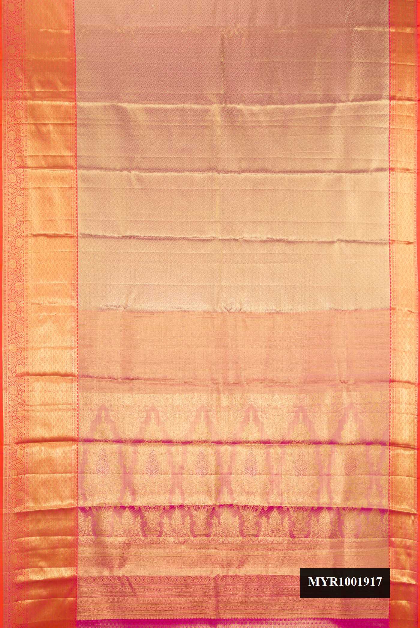 Pink Dual Tone Kanchipuram Tissue Silk Saree with Zari Brocade on the body and Zari Border.  displayed on a mannequin