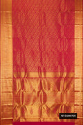 Maroon Dual Tone Kanchipuram Silk Saree with Zari Brocade on the body and Zari Border.  displayed on a mannequin