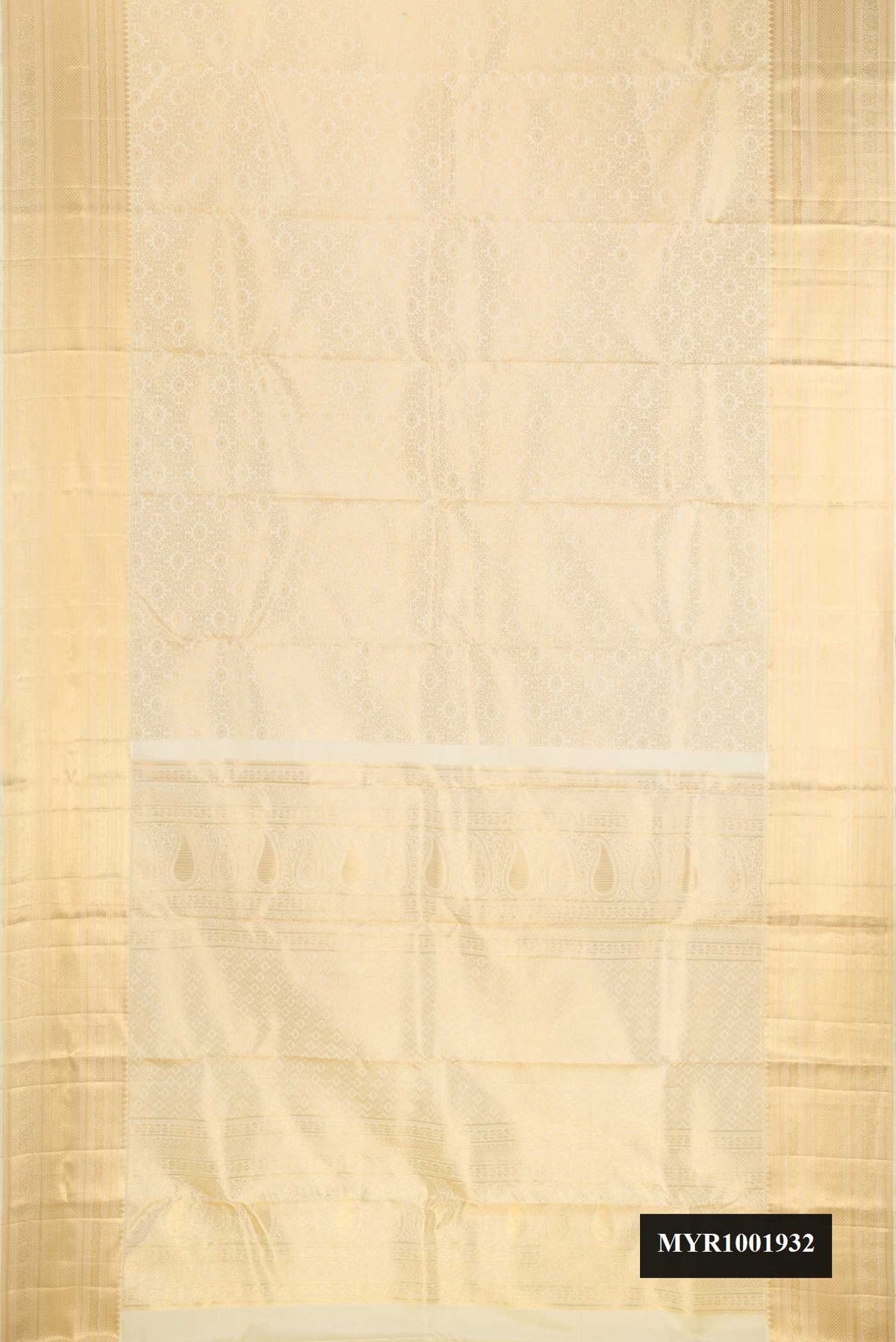 Sandal Dual Tone Kanchipuram Silk Saree with Zari Brocade on the body and Zari Border.  displayed on a mannequin