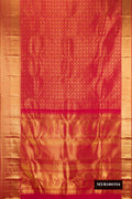 Maroon Dual Tone Kanchipuram Silk Saree with Zari Brocade on the body and Zari Border.  displayed on a mannequin