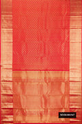 Red Dual Tone Kanchipuram Silk Saree with Zari Brocade on the body and Zari Border.  displayed on a mannequin