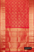 Red Dual Tone Kanchipuram Silk Saree with Zari Brocade on the body and Zari Border.  displayed on a mannequin