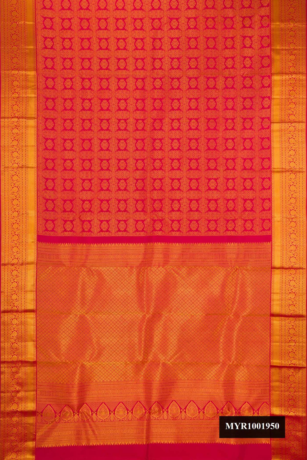 Maroon Dual Tone Kanchipuram Silk Saree with Zari Brocade on the body and Zari Border.  displayed on a mannequin