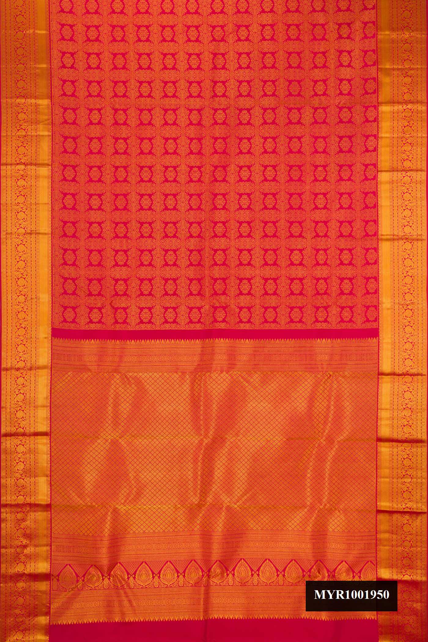 Maroon Dual Tone Kanchipuram Silk Saree with Zari Brocade on the body and Zari Border.  displayed on a mannequin