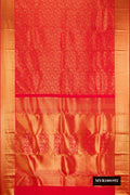 Red Dual Tone Kanchipuram Silk Saree with Zari Brocade on the body and Zari Border.  displayed on a mannequin
