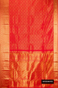 Red Dual Tone Kanchipuram Silk Saree with Zari Brocade on the body and Zari Border.  displayed on a mannequin