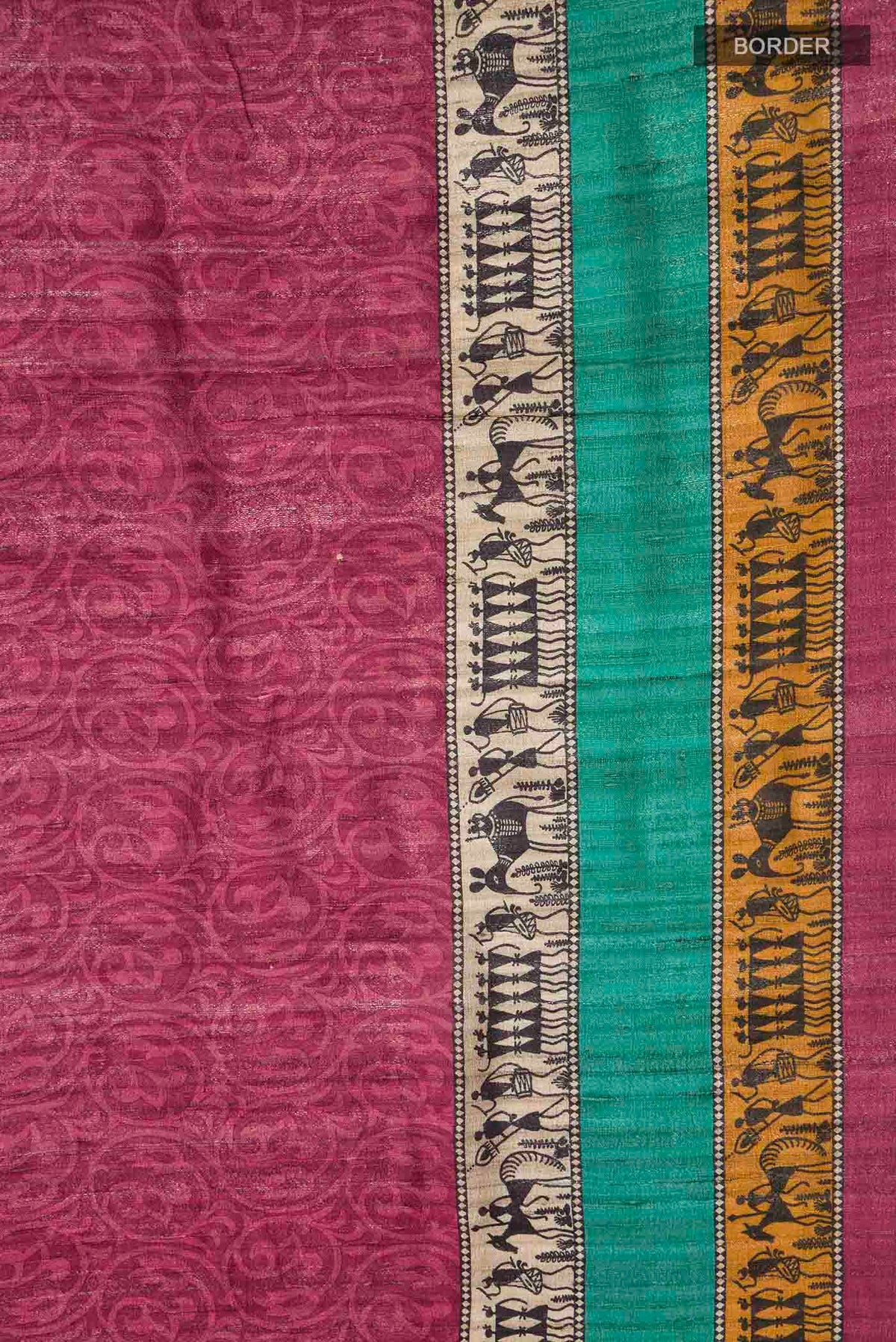 Border image of Maroon Tussar Silk Saree with Printed design on the body and Printed Border
