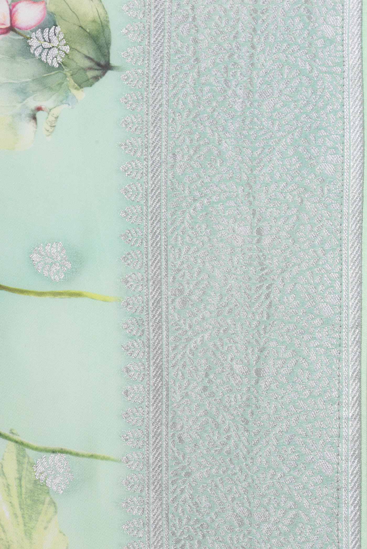 Border image of Multi Color Banarasi Georgette Saree with Zari Butta on the body and Zari Border