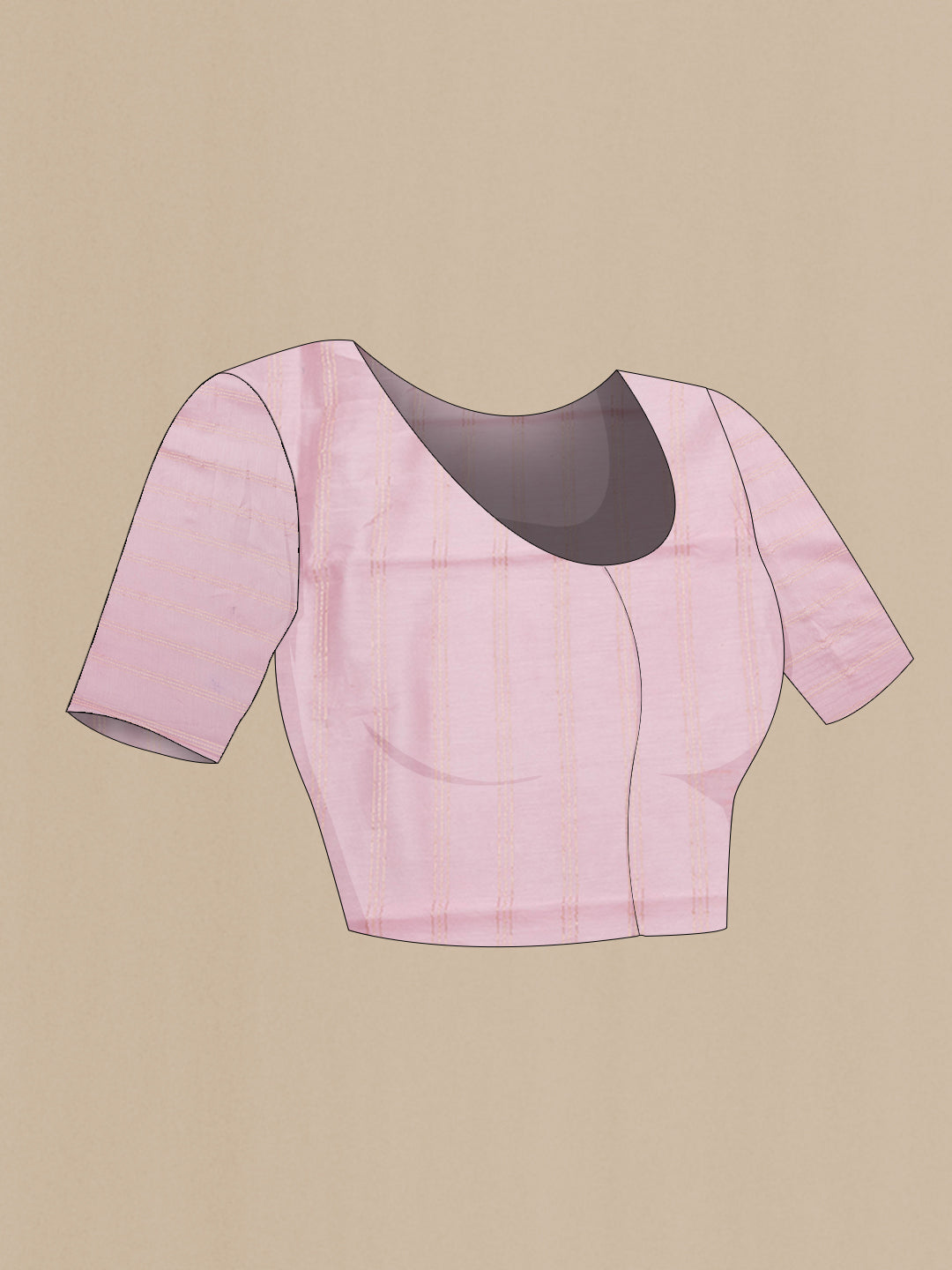 Close up image of the blouse of Rose pink Tussar Silk Saree with Floral Print on the body and Embroidery Border. 