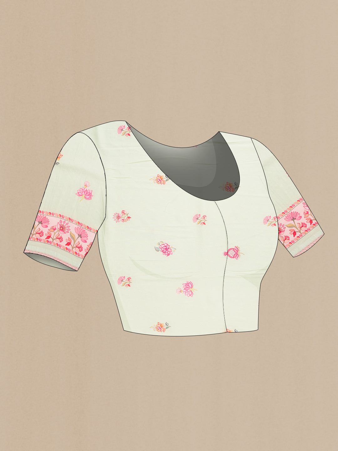 Close up image of the blouse of Pista Green Dual Tone Organza Silk Saree with Embroidery on the body and Printed Border. 