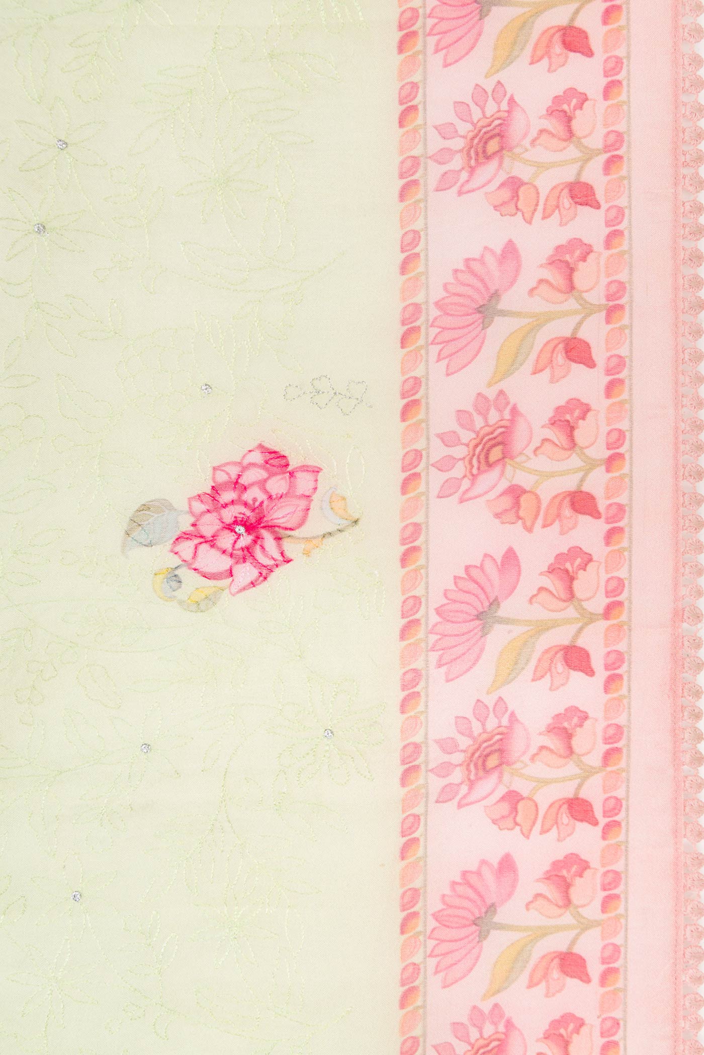 Border image of Pista Green Dual Tone Organza Silk Saree with Embroidery on the body and Printed Border. 