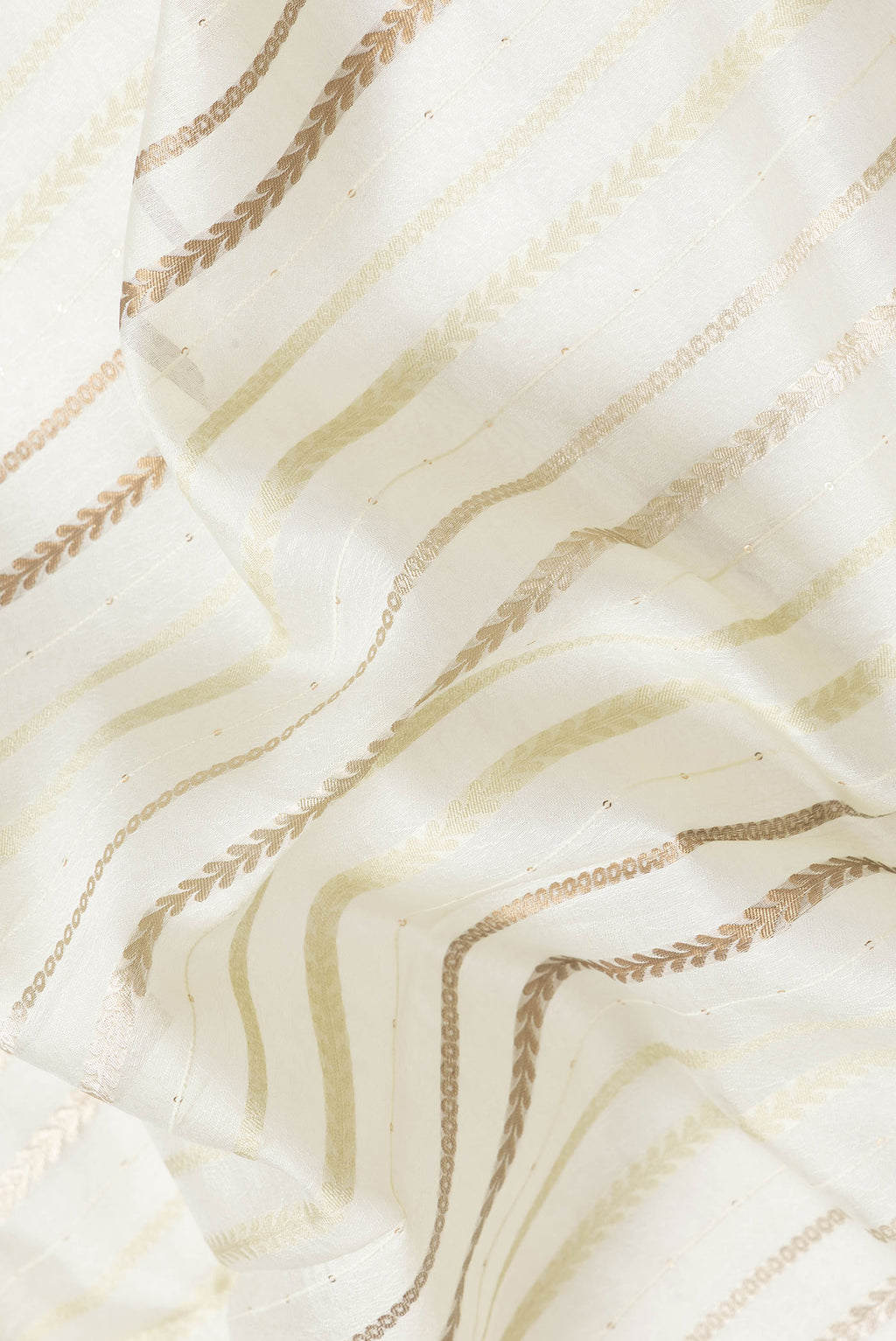 Close up of Pista Green Dual Tone Organza Silk Saree with Stripes on the body and Fancy Border.  displaying folds