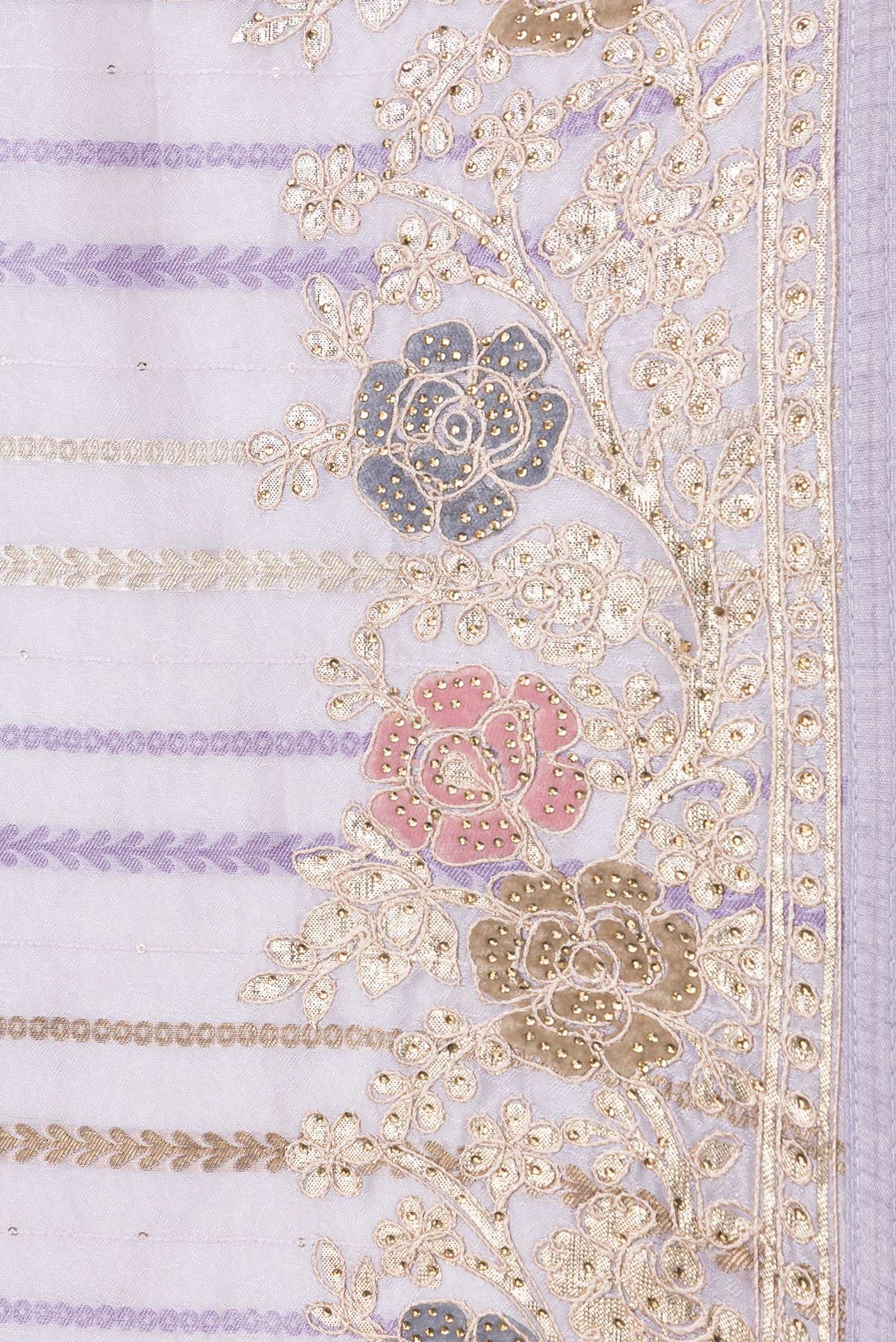 Border image of Lavender Dual Tone Organza Silk Saree with Stripes on the body and Fancy Border. 