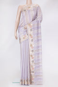 Lavender Dual Tone Organza Silk Saree with Stripes on the body and Fancy Border.  displayed on a mannequin