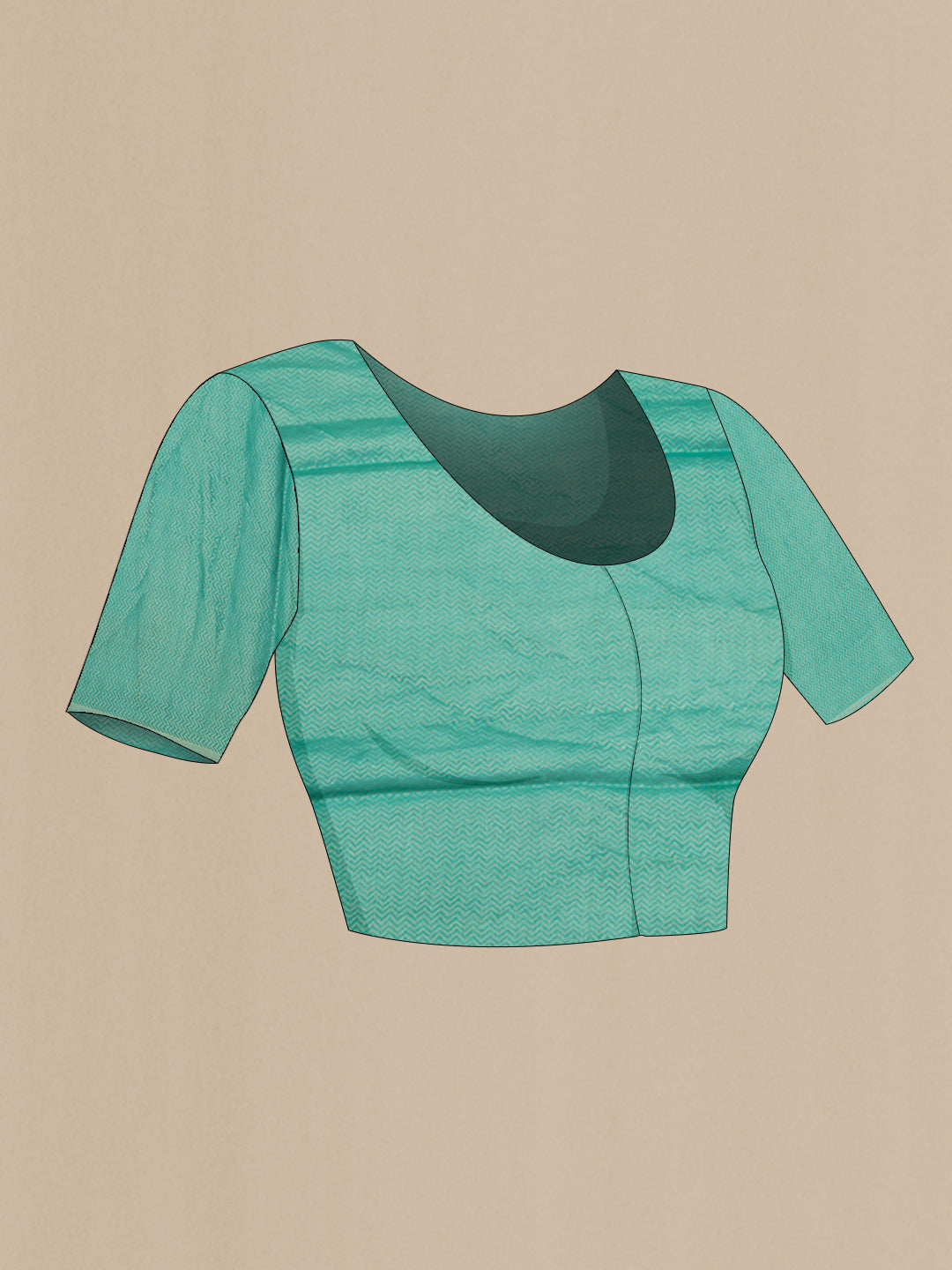 Close up image of the blouse of Parrot Green Dual Tone Mysore Chiffon Saree with Embroidery on the body and Zari Border. 