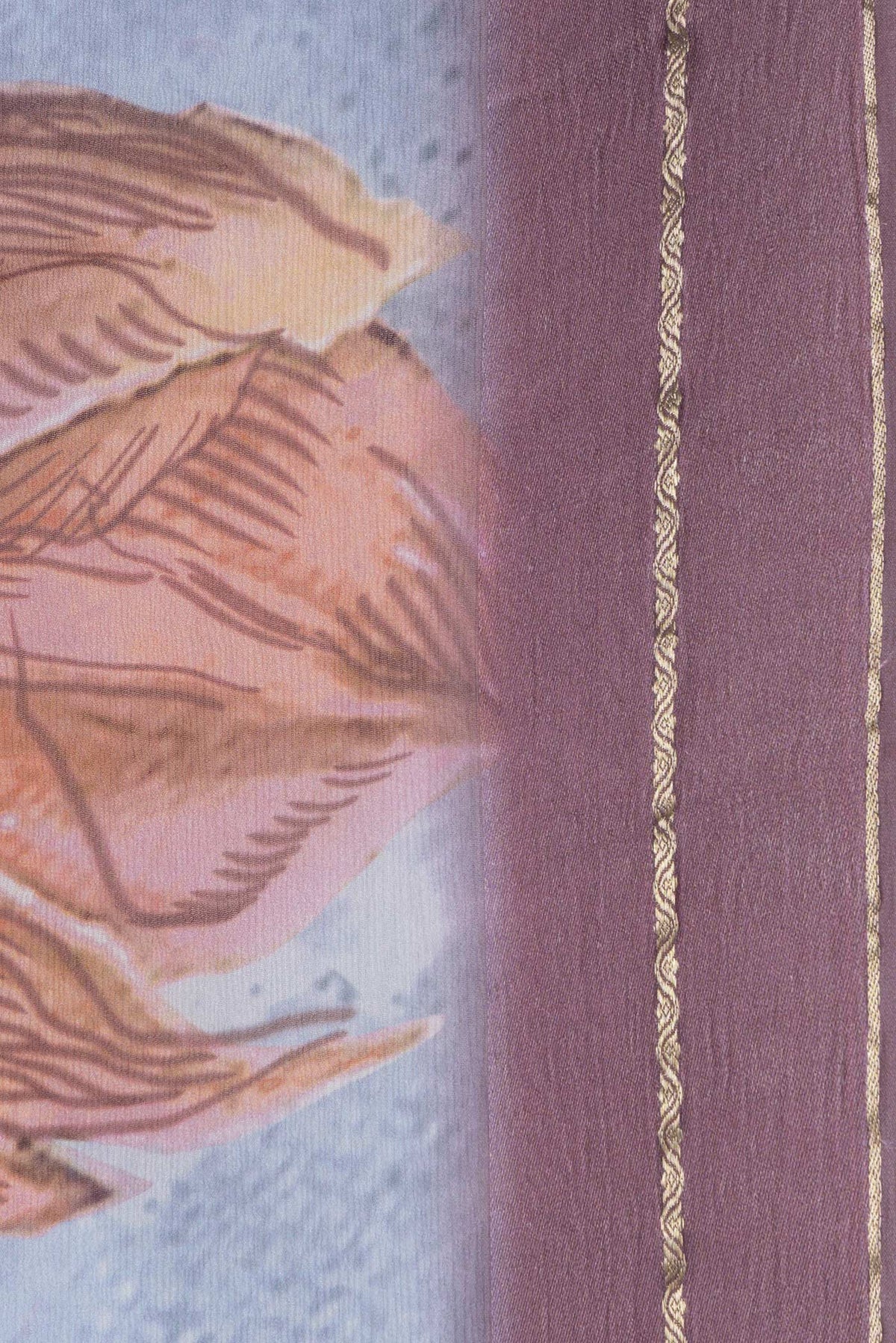 Border image of Grey Dual Tone Mysore Chiffon Saree with Printed design on the body and Zari Border. 