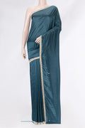 Peacock Blue Dual Tone Mysore Crepe Saree with Embroidery on the body and Embroidery Border.  displayed on a mannequin