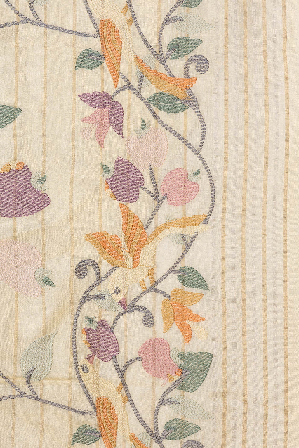 Border image of Sandal Dual Tone Tussar Silk Saree with Stripes on the body and Embroidery Border. 
