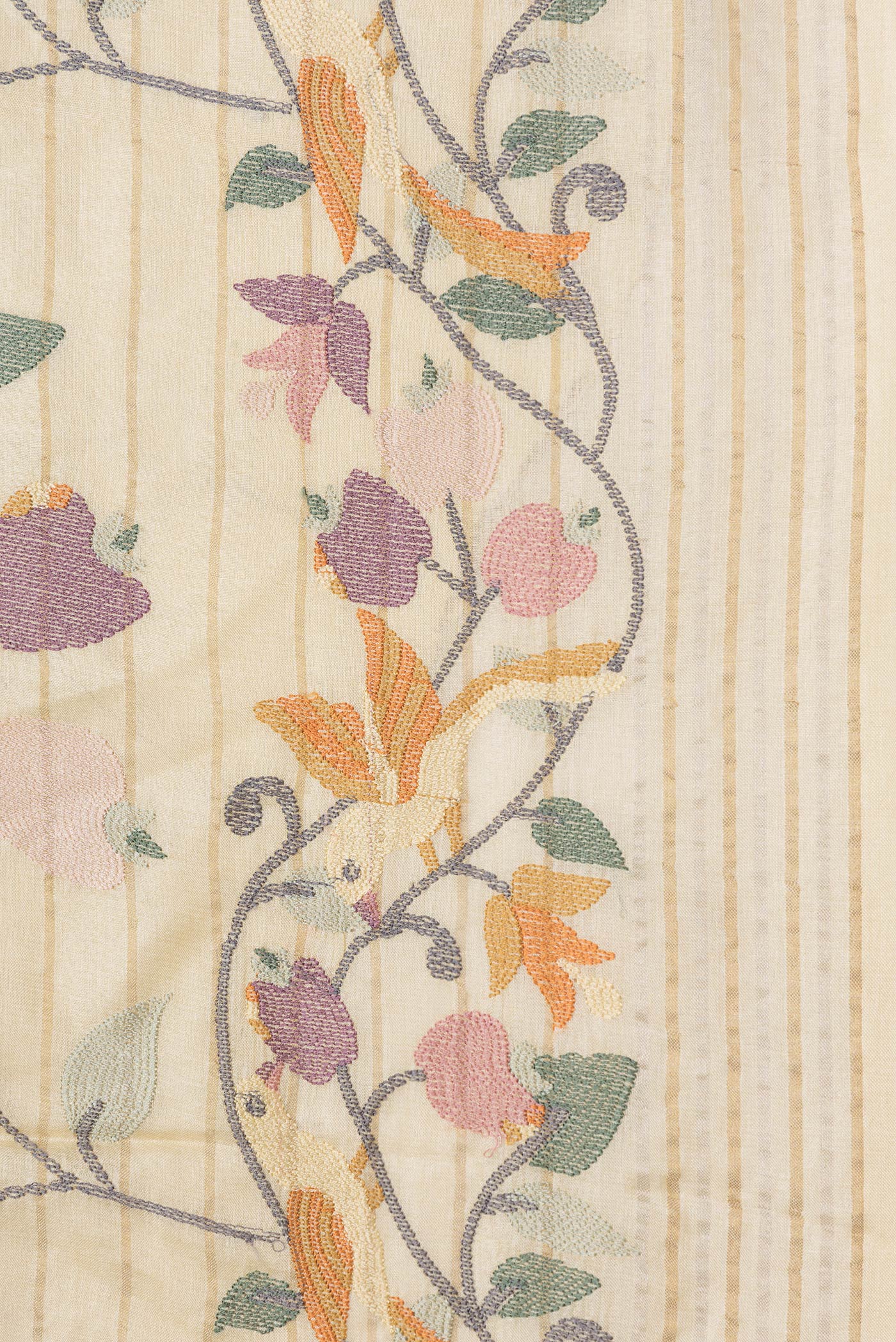 Border image of Sandal Dual Tone Tussar Silk Saree with Stripes on the body and Embroidery Border. 