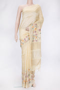 Sandal Dual Tone Tussar Silk Saree with Stripes on the body and Embroidery Border.  displayed on a mannequin