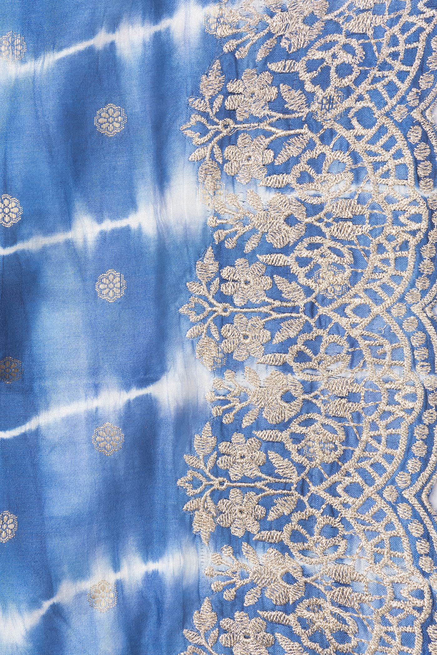 Border image of Peacock Blue Dual Tone Tussar Silk Saree with Zari Butta on the body and Embroidery Border. 