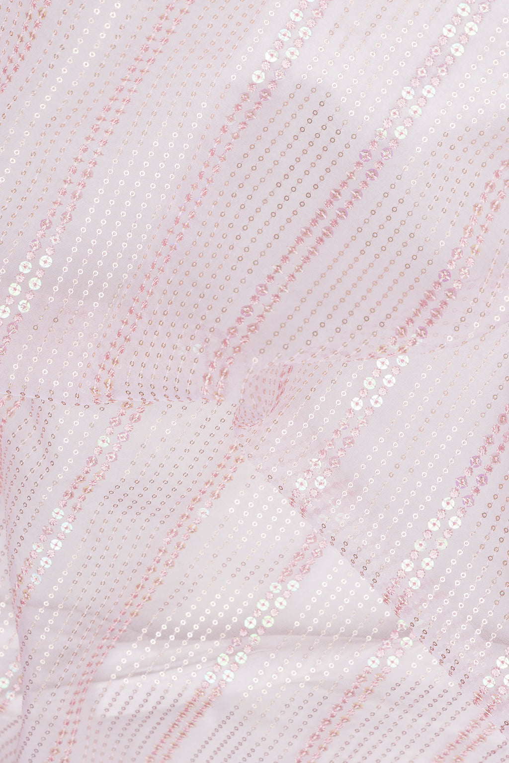 Close up of Pink Dual Tone Organza Silk Saree with Embroidery on the body and Embroidery Border.  displaying folds