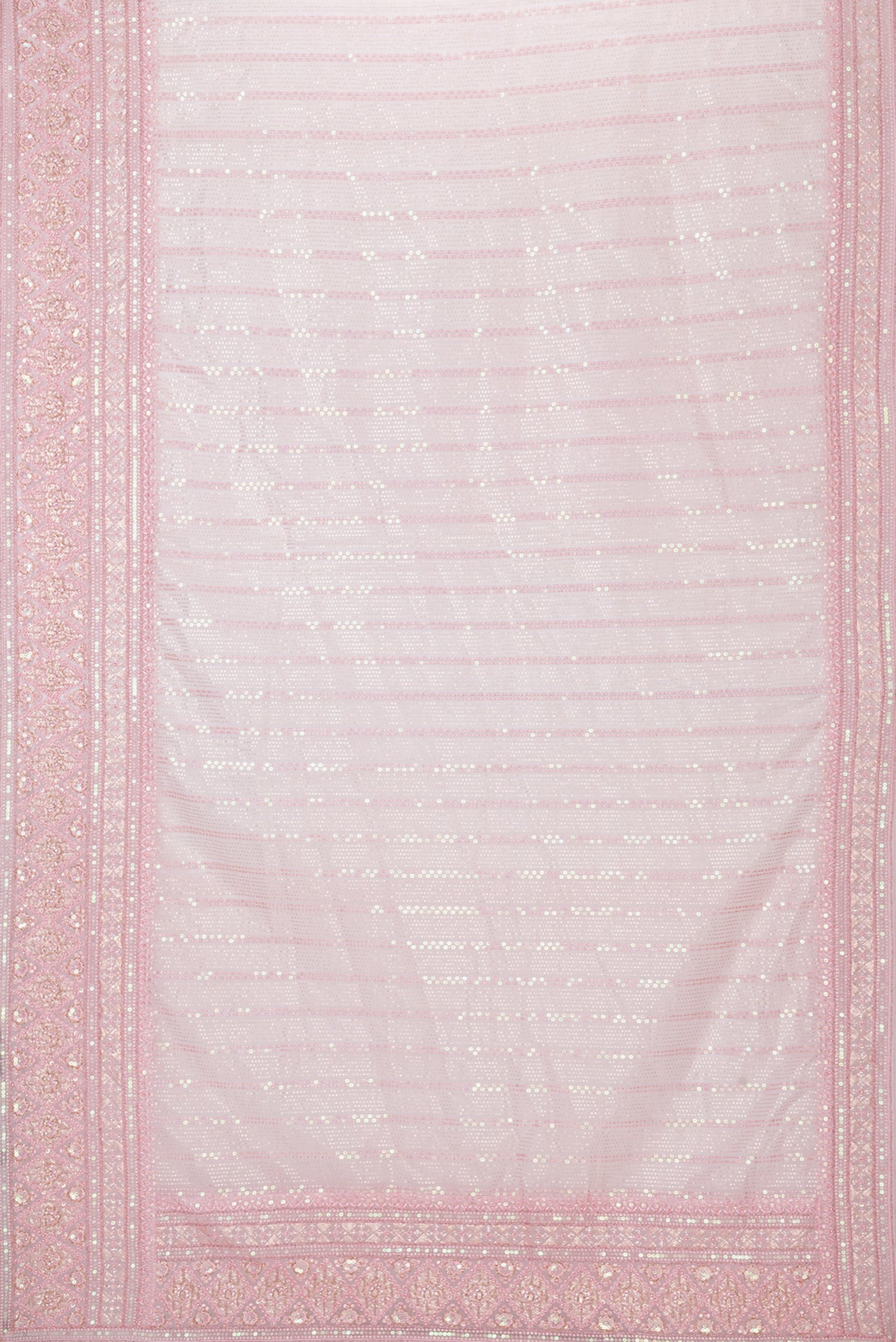 Flat view of Pink Dual Tone Organza Silk Saree with Embroidery on the body and Embroidery Border. 