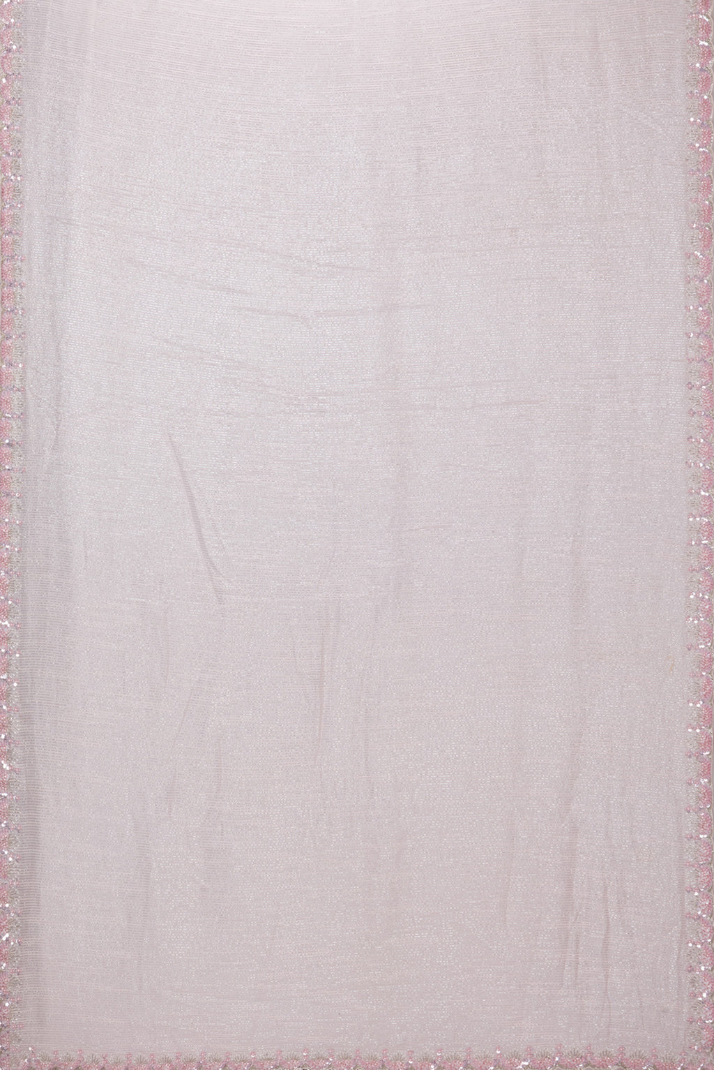 Flat view of Rose Gold Dual Tone Georgette Saree with Embroidery on the body and Sequin Border. 