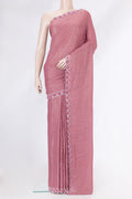 Pink Dual Tone Georgette Saree with Zari Brocade on the body and Embroidery Border.  displayed on a mannequin
