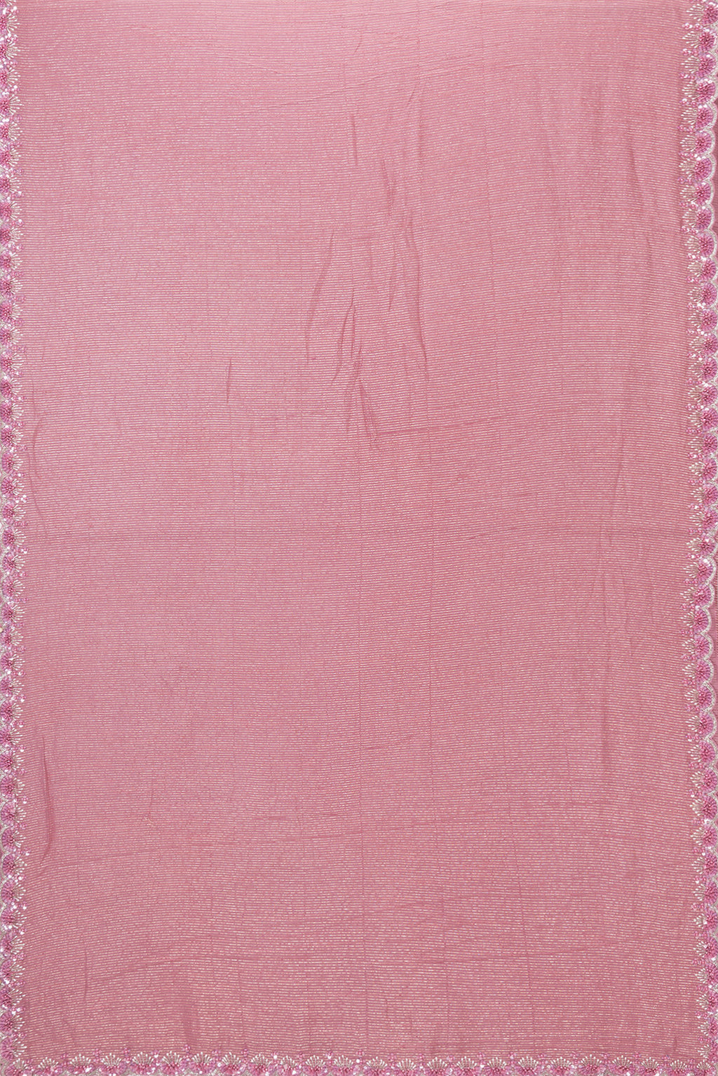 Flat view of Pink Dual Tone Georgette Saree with Zari Brocade on the body and Embroidery Border. 