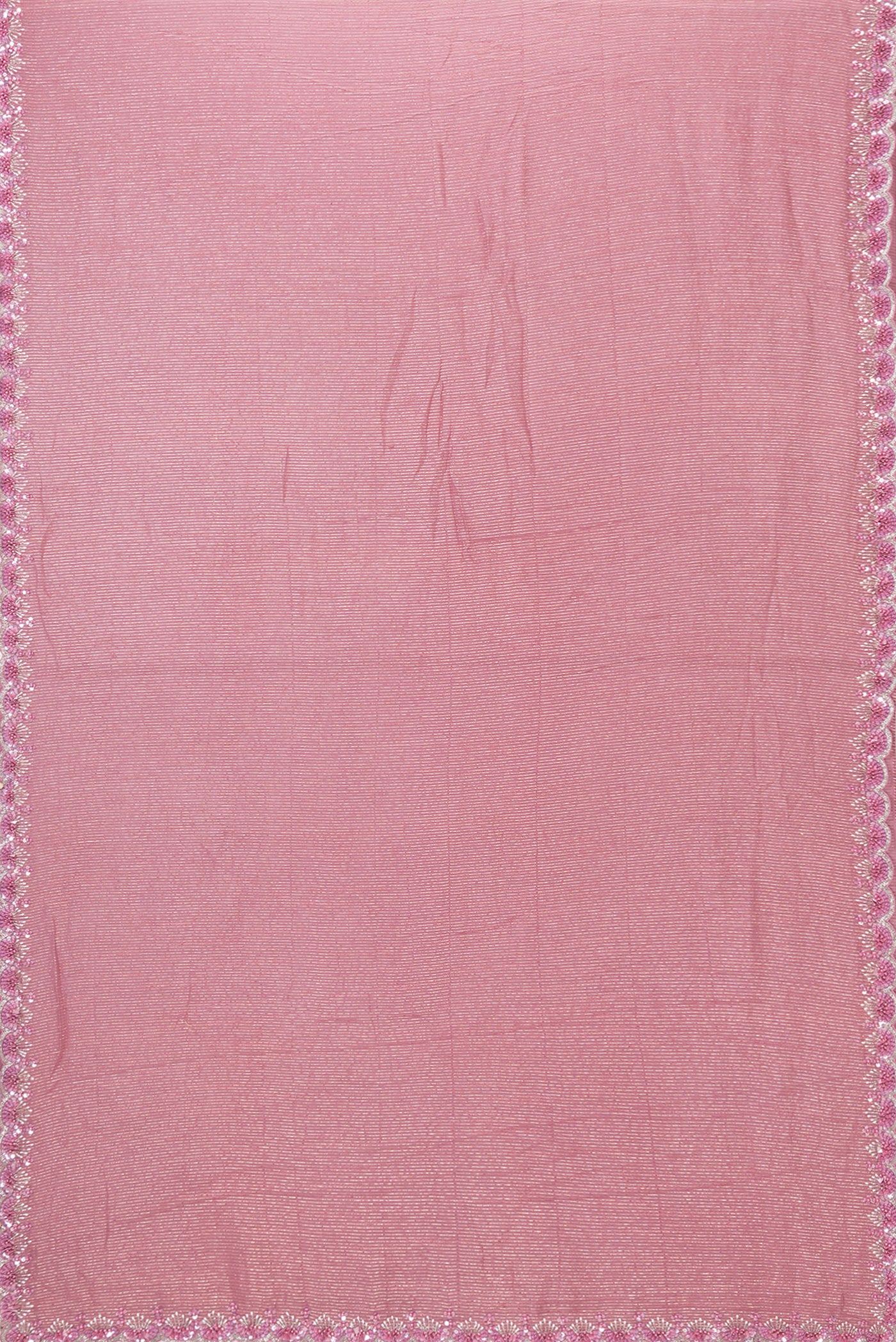 Flat view of Pink Dual Tone Georgette Saree with Zari Brocade on the body and Embroidery Border. 