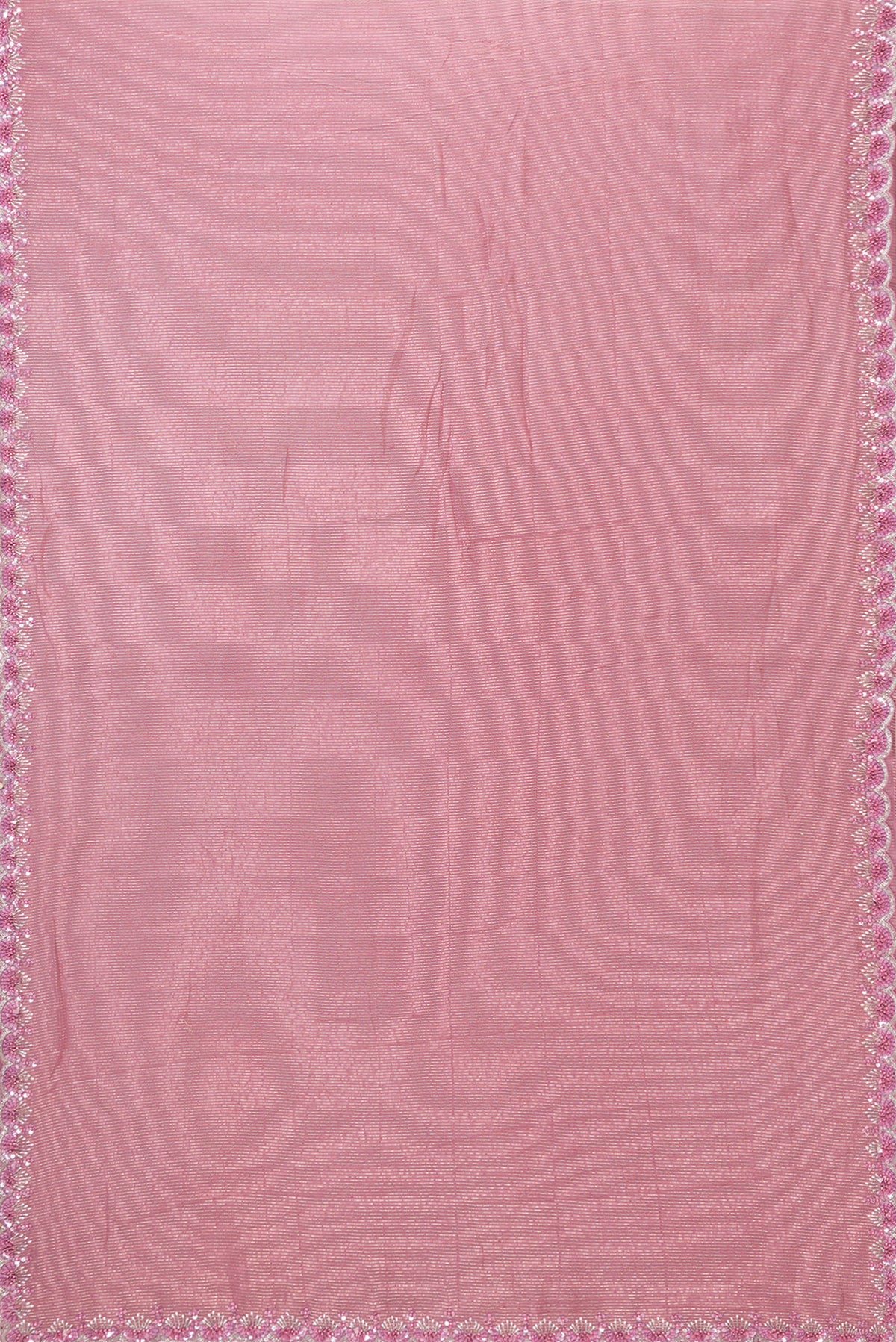 Flat view of Pink Dual Tone Georgette Saree with Zari Brocade on the body and Embroidery Border. 