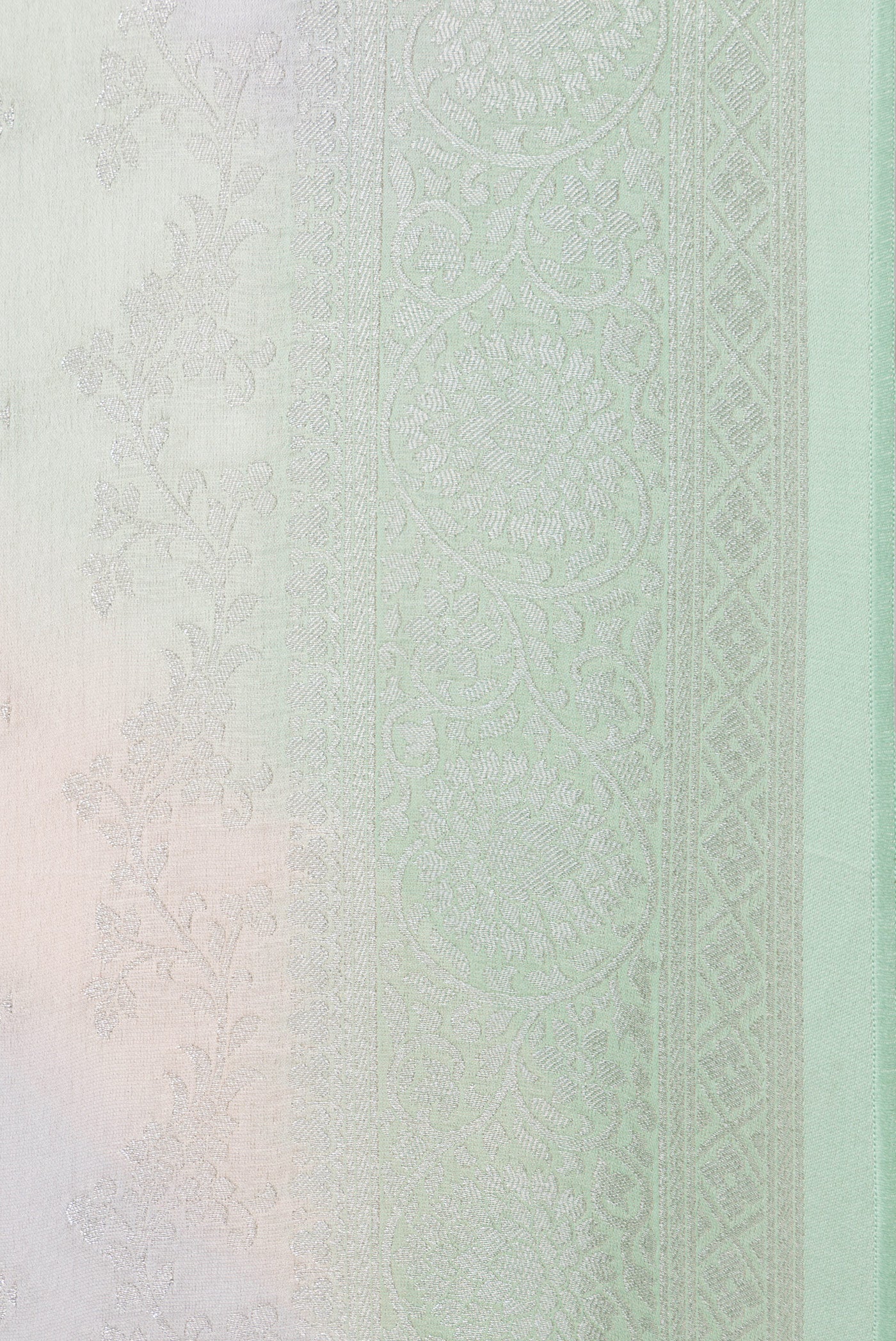 Border image of Green and Grey Color Organza Silk Saree with Zari Butta on the body and Zari Border. 