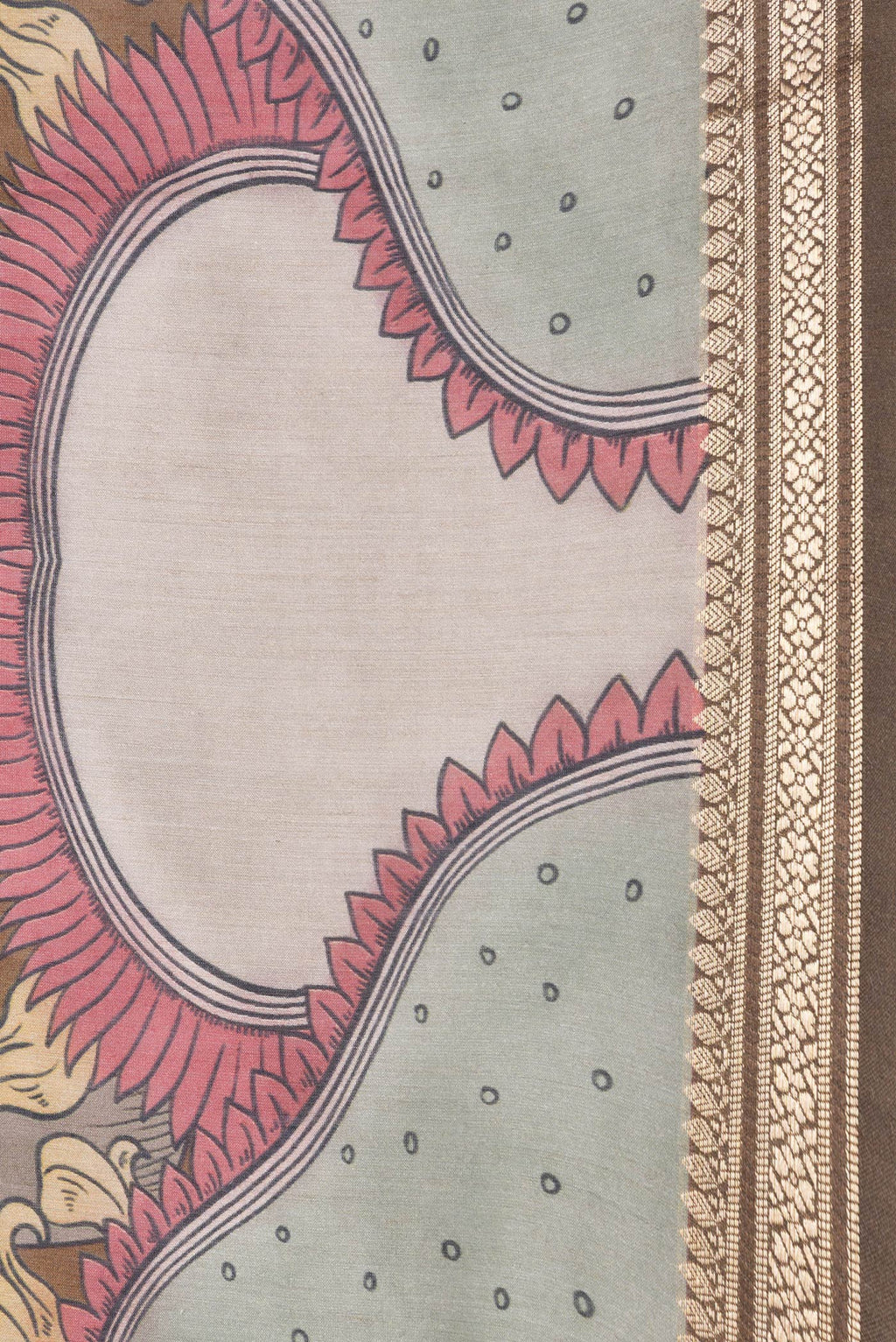 Border image of Brown Dual Tone Tussar Silk Saree with Printed design on the body and Fancy Border. 