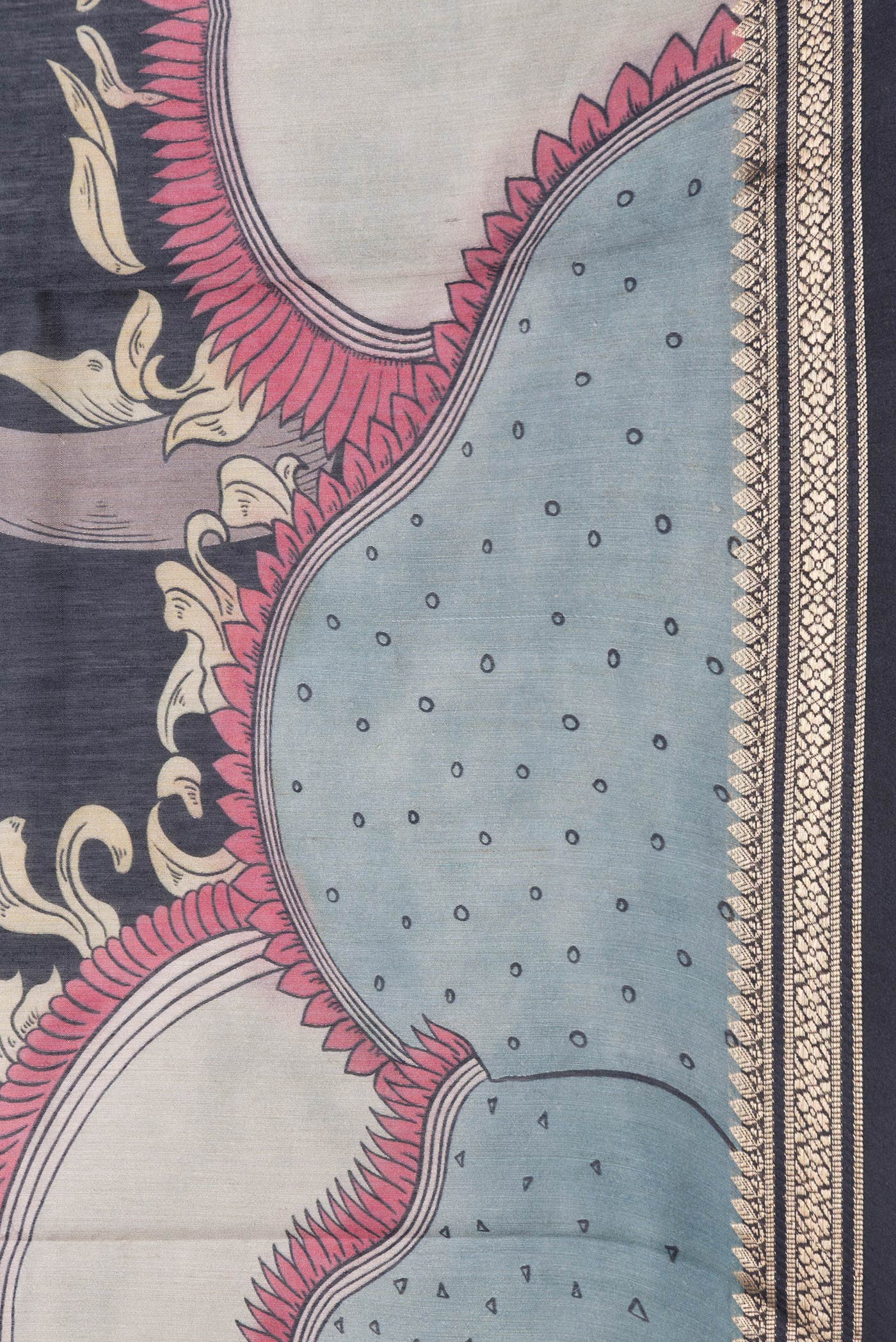 Border image of Black Dual Tone Tussar Silk Saree with Printed design on the body and Zari Border. 