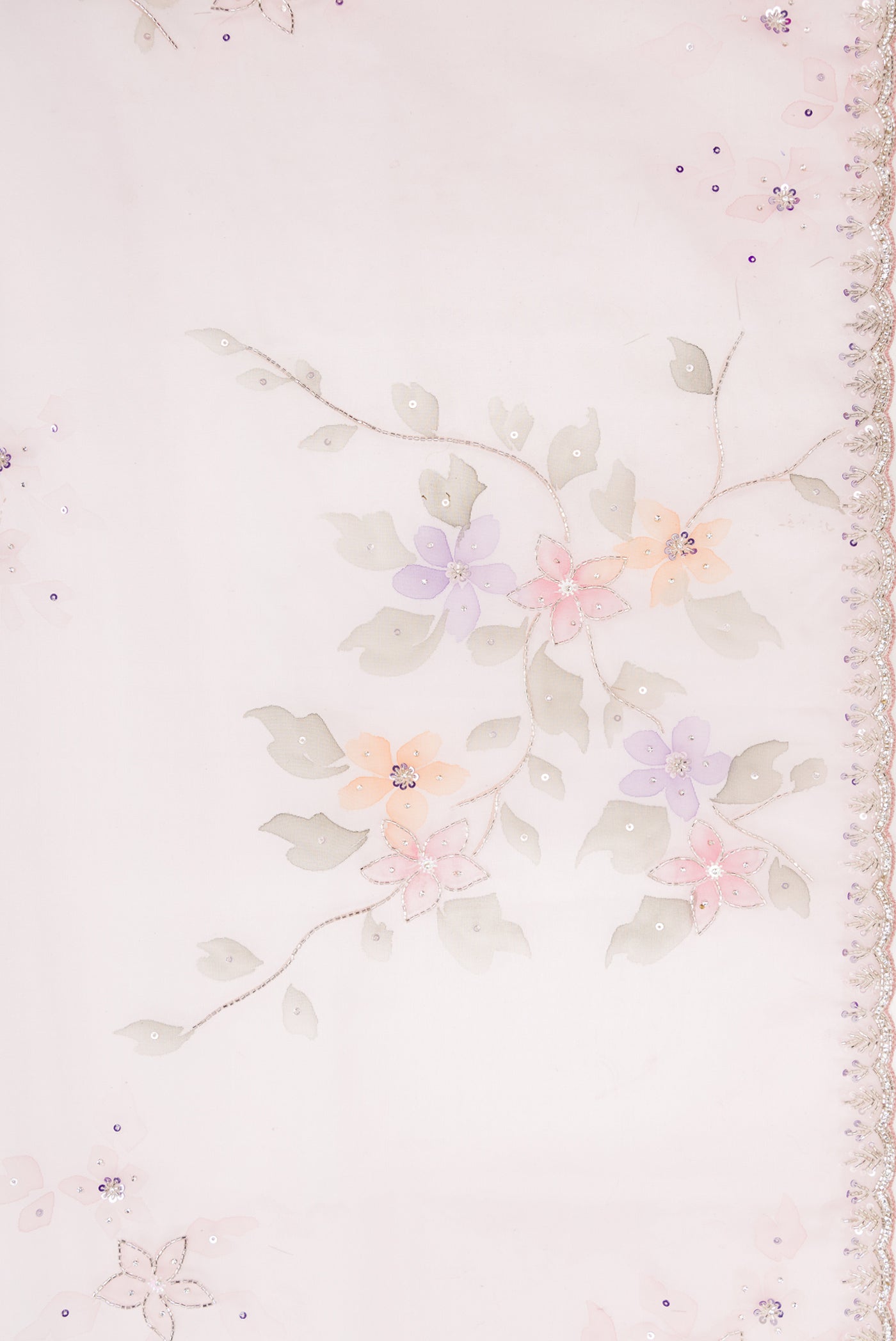 Border image of Rose pink Dual Tone Organza Silk Saree with Embroidery on the body and Embroidery Border. 