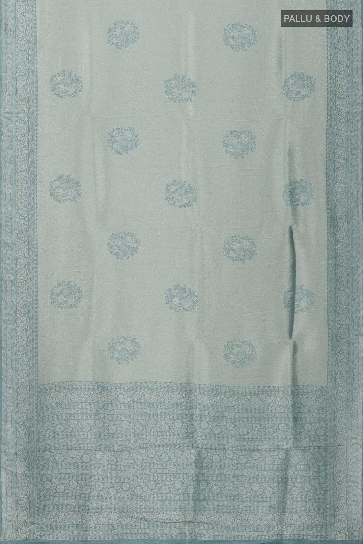 Flat view of Blue Blended Art Silk Saree with Zari Butta on the body and Zari Border