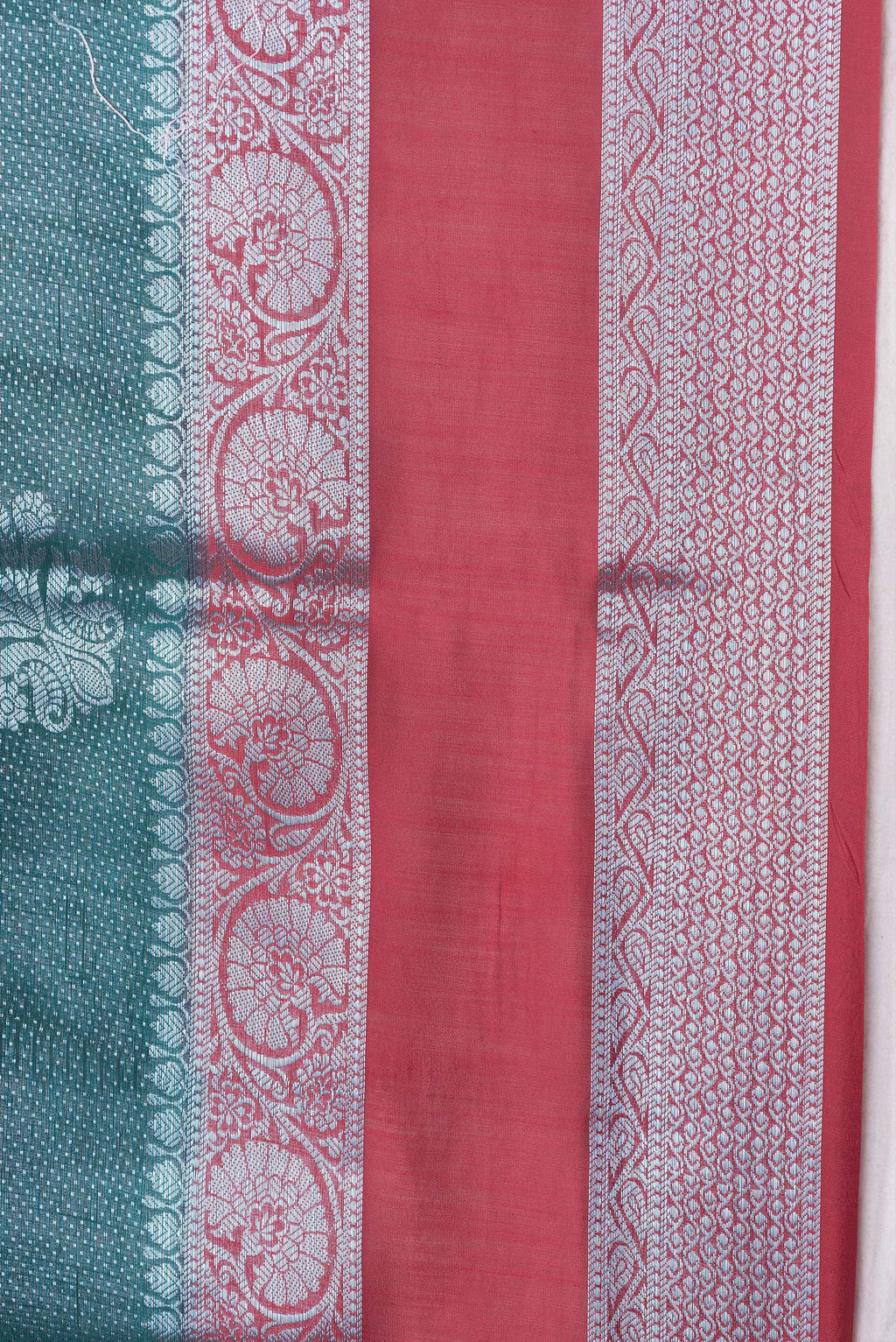 Border image of Peacock Blue Dual Tone Tussar Silk Saree with Zari Brocade on the body and Zari Border. 