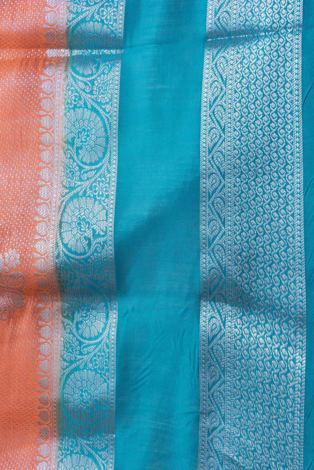 Border image of Orange Dual Tone Tussar Silk Saree with Zari Brocade on the body and Zari Border. 