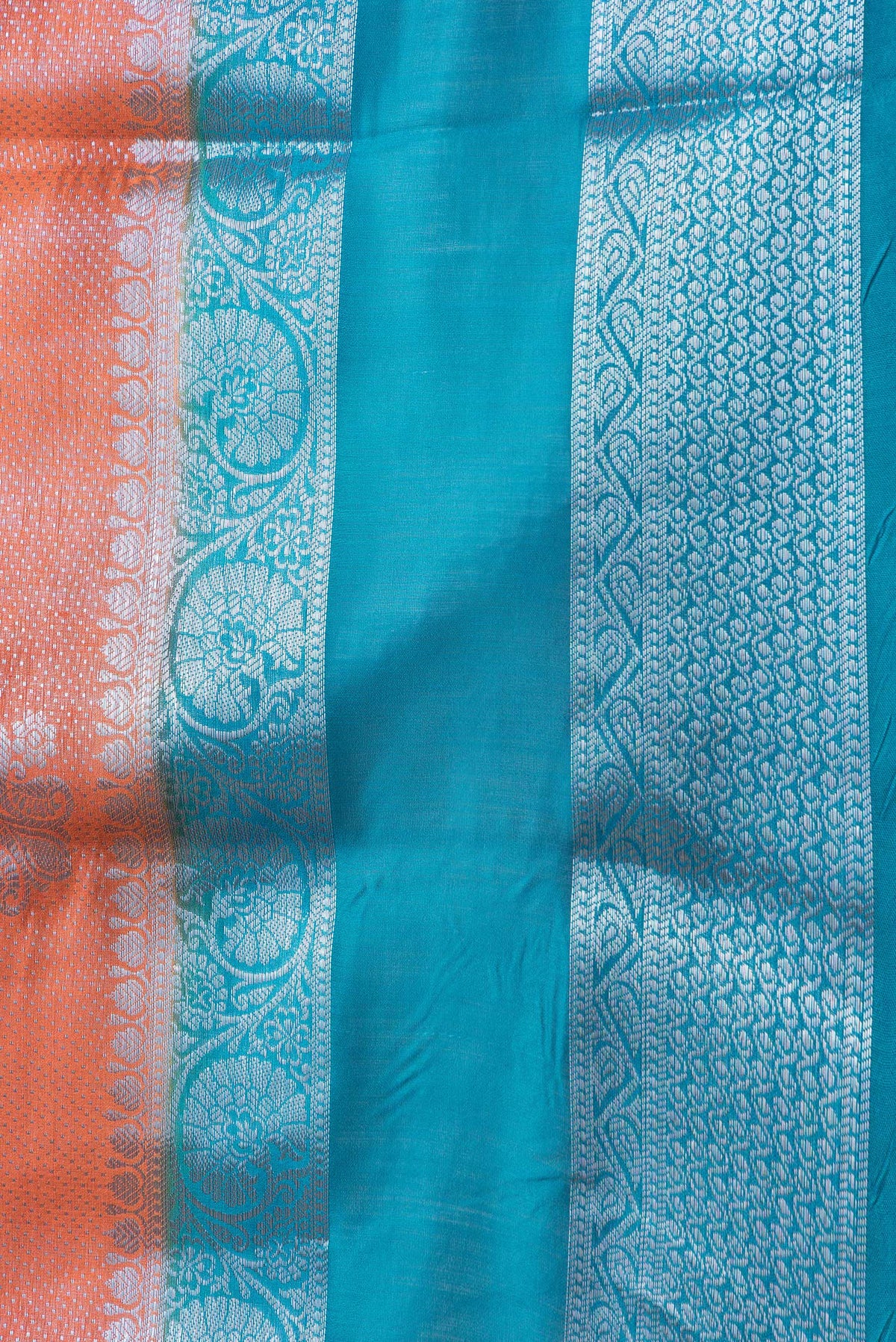 Border image of Orange Dual Tone Tussar Silk Saree with Zari Brocade on the body and Zari Border. 