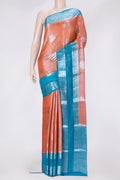 Orange Dual Tone Tussar Silk Saree with Zari Brocade on the body and Zari Border.  displayed on a mannequin