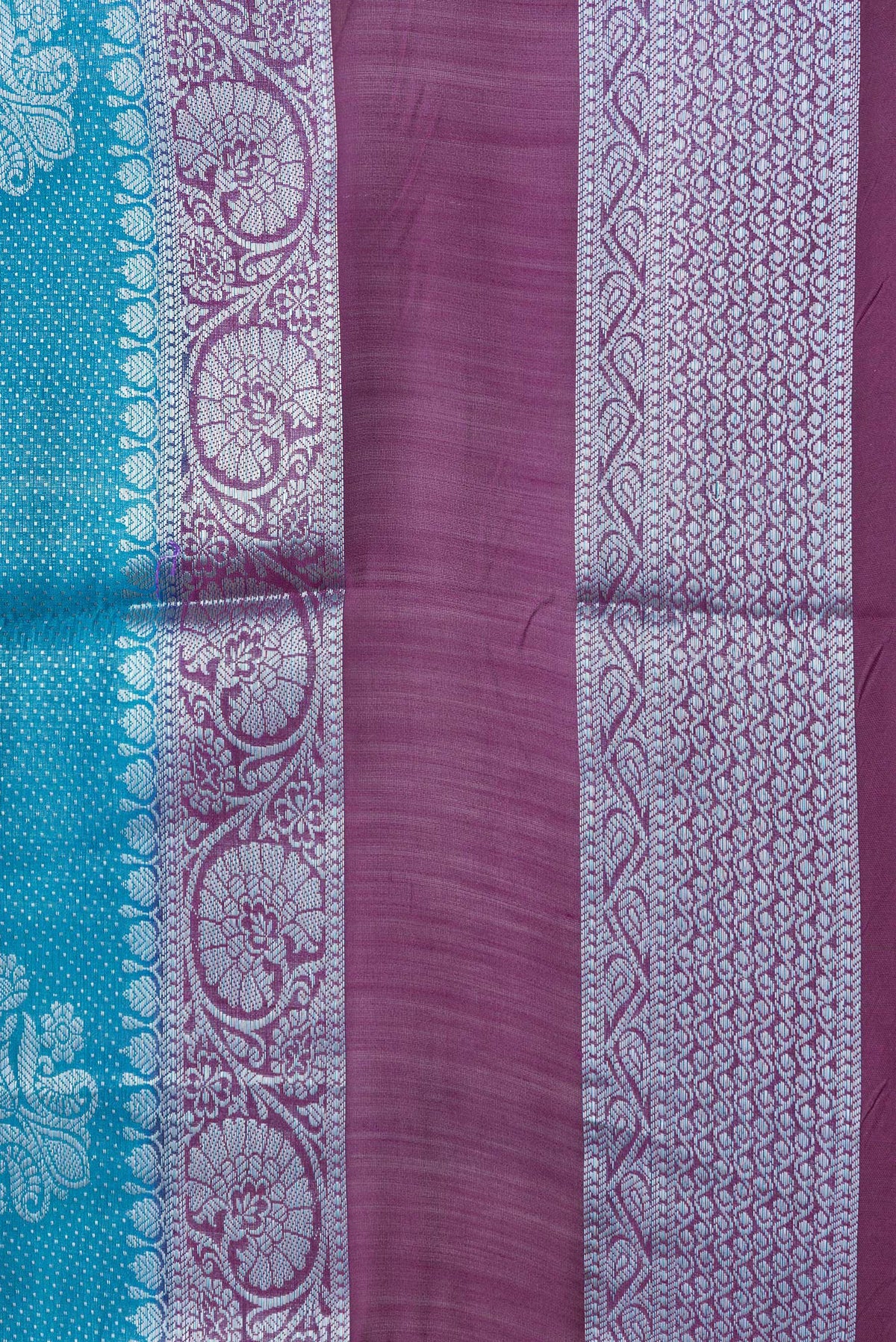 Border image of Sky Blue Dual Tone Tussar Silk Saree with Zari Brocade on the body and Zari Border. 