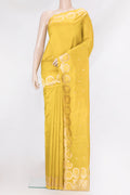 Yellow Dual Tone Tussar Silk Saree with Zari Butta on the body and Fancy Border.  displayed on a mannequin