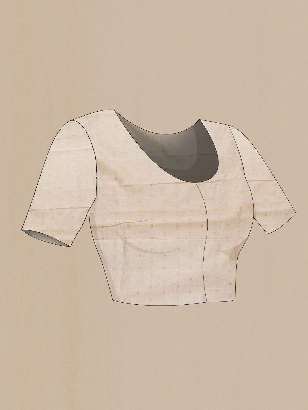 Close up image of the blouse of Beige Dual Tone Kota Silk Saree with Embroidery on the body and Without Border. 