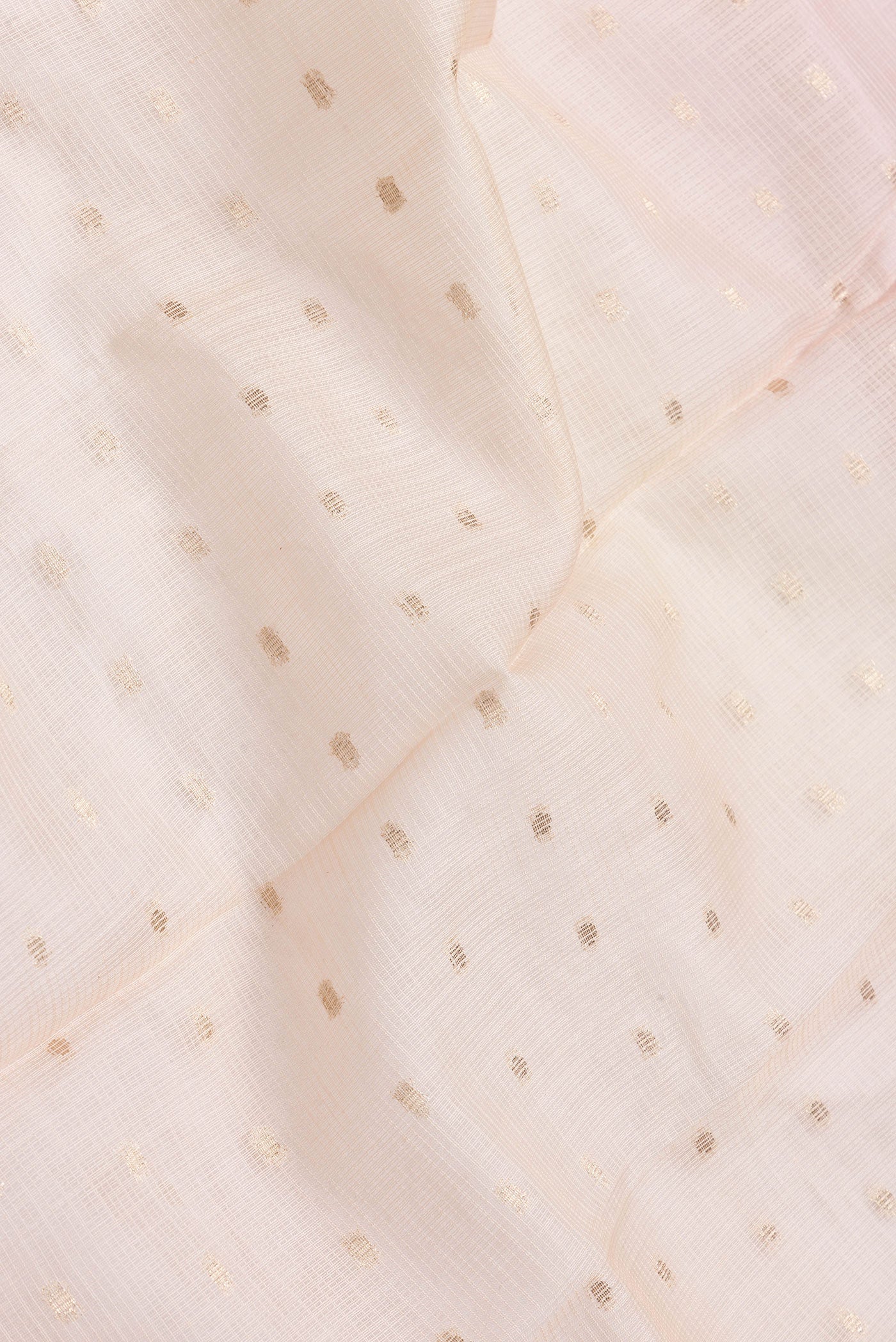 Close up of Sandal Dual Tone Kota Silk Saree with Zari Butta on the body and Without Border.  displaying folds